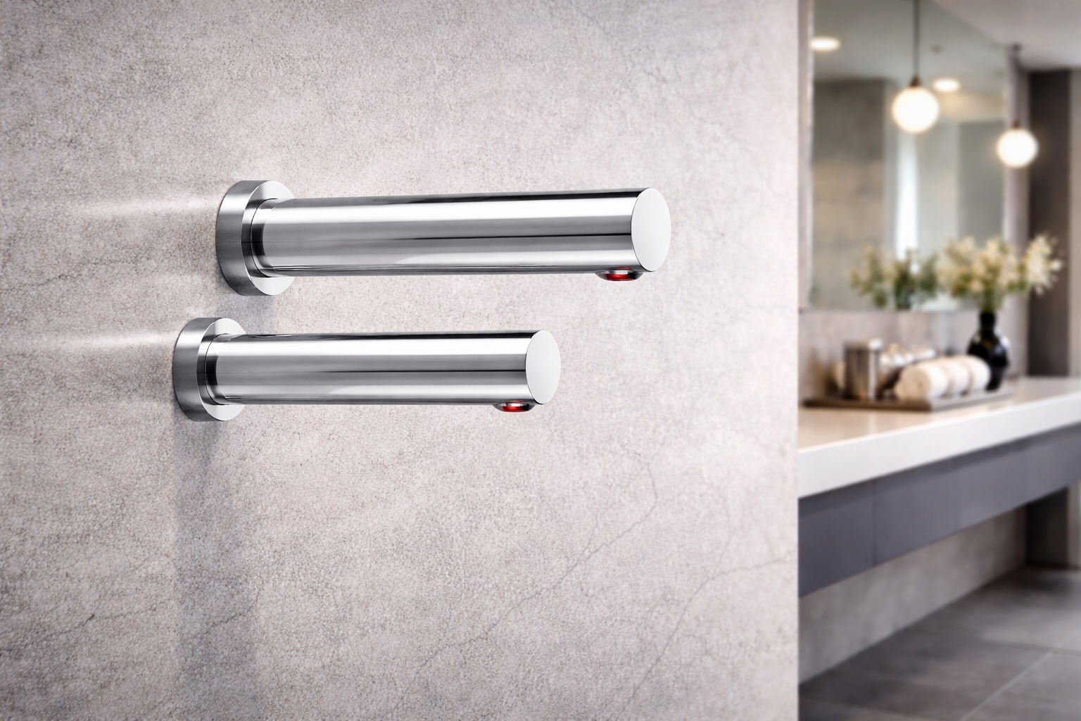 Wall-mounted touchless faucet side profile for reach and clearance